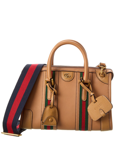 Gucci Double G Mini Leather Satchel In Brown