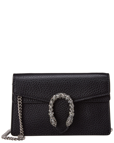 Shop Gucci Dionysus Super Mini Leather Shoulder Bag In Black