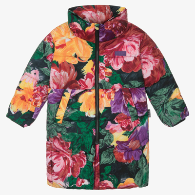 Shop Molo Girls Floral Puffer Coat In White