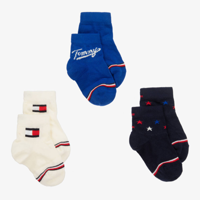 Shop Tommy Hilfiger Baby Boys Blue & Ivory Socks (3 Pack)