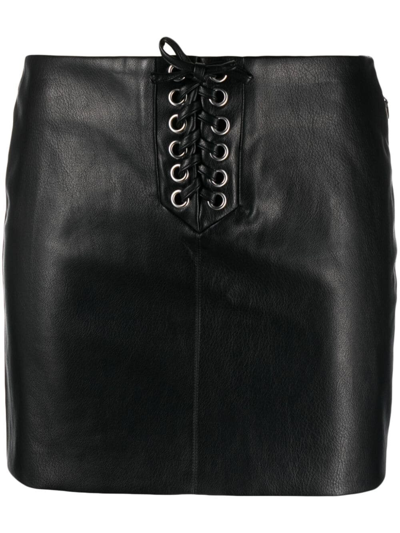 Shop Rotate Birger Christensen Faded Lace Up Skirt In Black  
