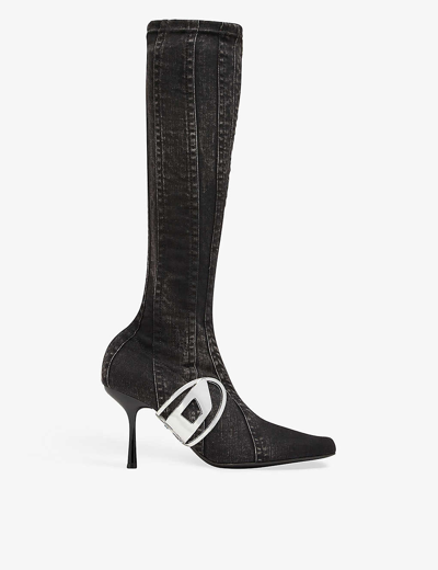 Shop Diesel Women's Black D-ecilpse Knee-high Denim Boots