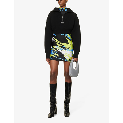 Shop Coperni Women's Black Brand-appliquéd Funnel-neck Stretch-wool Knitted Jumper