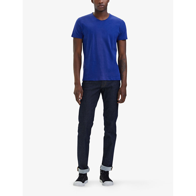 Shop Ikks V-neck Regular-fit Cotton T-shirt In Blue