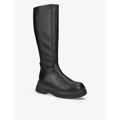 Shop Steve Madden Women's Black Gylana Lug-sole Leather Knee-high Boots