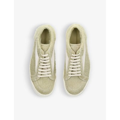 Shop Rick Owens Men's Pale Green Vintage Serrated-sole Cow-hair Low-top Trainers