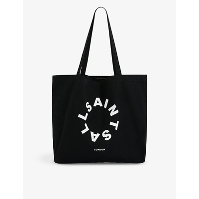 Shop Allsaints Black/white Tierra Cotton Tote Bag