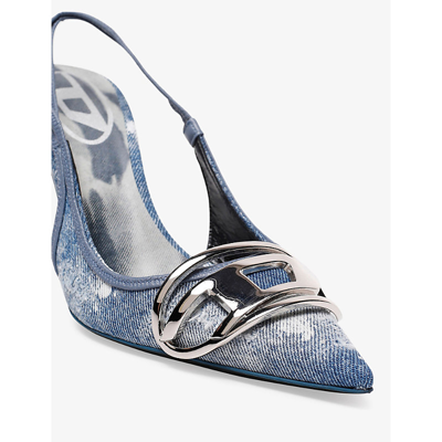 Shop Diesel Women's Denim D-venus Sb Distressed-denim Slingback Sandals