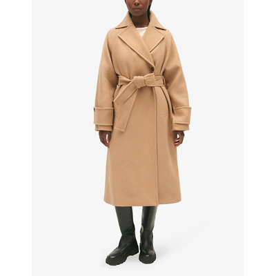 Shop Claudie Pierlot Women's Naturels Gama Loose-fit Belted-waist Wool-blend Coat