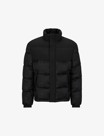 Shop Hugo Men's Black Logo-jacquard Puffer Shell Jacket