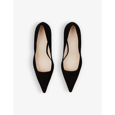 Shop Sandro Women's Noir / Gris Linda Curved-heel Suede Heeled Court Shoes