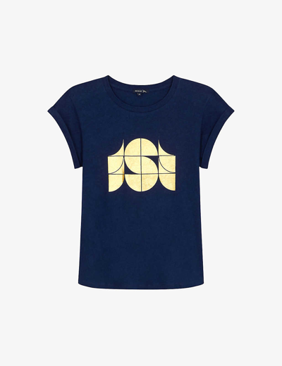 Shop Soeur Women's Blue Valentin Graphic-print Organic-cotton And Linen-blend T-shirt