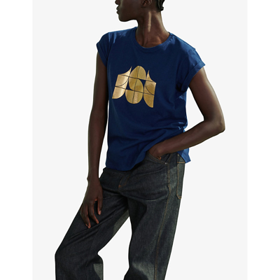 Shop Soeur Women's Blue Valentin Graphic-print Organic-cotton And Linen-blend T-shirt