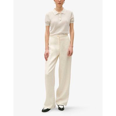 Shop Claudie Pierlot Women's Naturels Tailored Wide-leg High-rise Stretch Linen-blend Trousers
