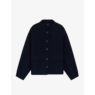 Soeur Olympe Cropped Boxy-fit Wool Jacket In Blue