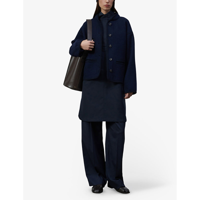 Soeur Olympe Cropped Boxy-fit Wool Jacket In Blue