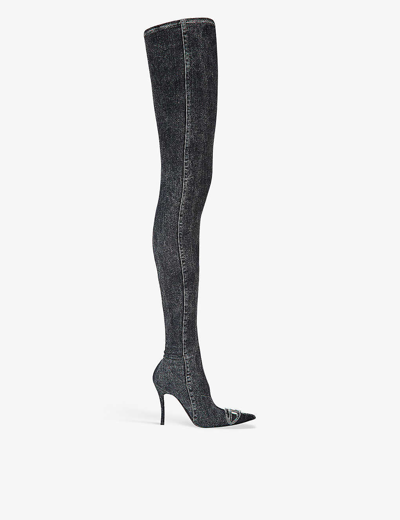 Shop Diesel Women's Black Show D-venus Tbt Thigh-high Denim Boots