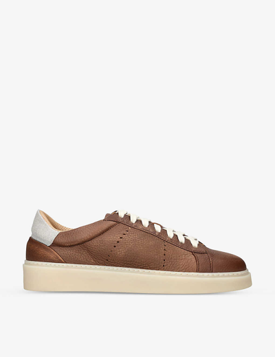 Shop Eleventy Mens Tan Chunky-sole Contrast-trim Leather Low-top Trainers