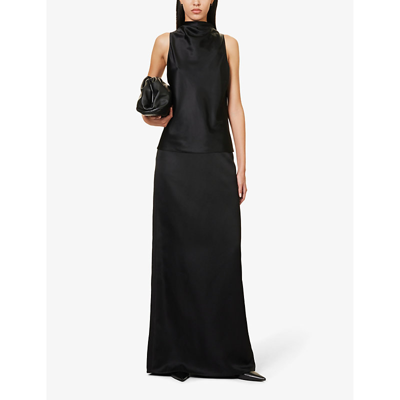 Shop Theory High-neck Sleeveless Satin Top In Black