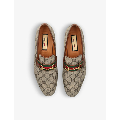 Shop Gucci Men's Beige Comb Paride Web Stripe-embellished Canvas Loafers