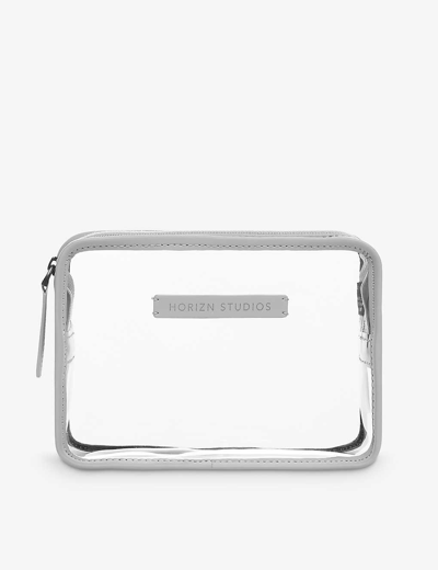Shop Horizn Studios Logo-patch Transparent Liquids Acetate Wash Bag In Light Quartz Grey