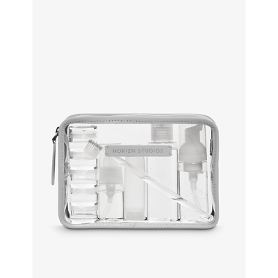 Shop Horizn Studios Logo-patch Transparent Liquids Acetate Wash Bag In Light Quartz Grey