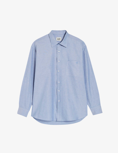 Shop Claudie Pierlot Womens Bleus Cacilia Relaxed-fit Long-sleeve Cotton Shirt