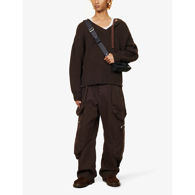 Shop Jacquemus Mens Dark Brown Le Cargo Croissant Brand-embroidered Straight-leg Cotton Trousers