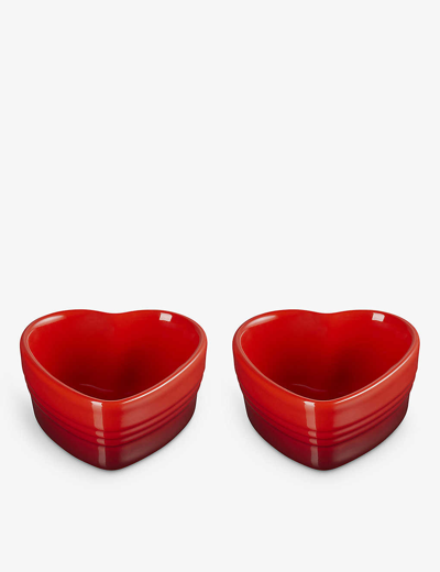 Le Creuset Cerise Heart Stoneware Ramekins Set Of Two In Cerise
