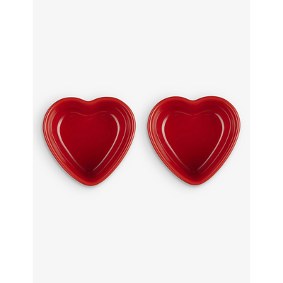 Le Creuset Cerise Heart Stoneware Ramekins Set Of Two In Cerise