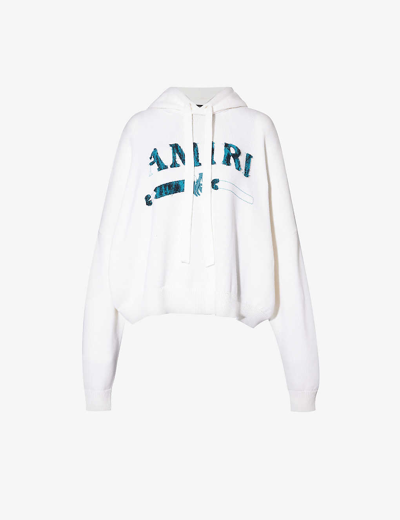 Shop Amiri Women's White Logo-embroidered Relaxed-fit Cotton And Cashmere-blend Hoody