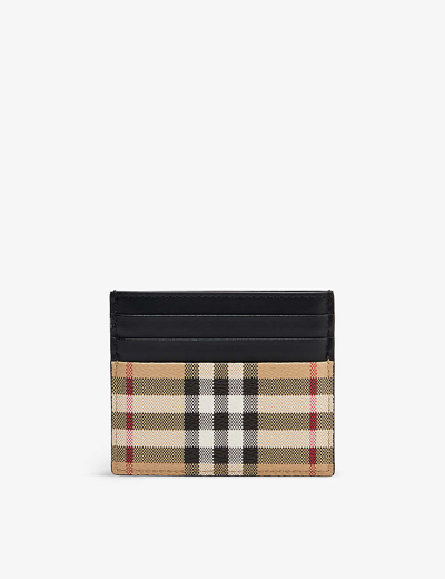 Shop Burberry Archive Beige Sandon Check-print Faux-leather Card Holder