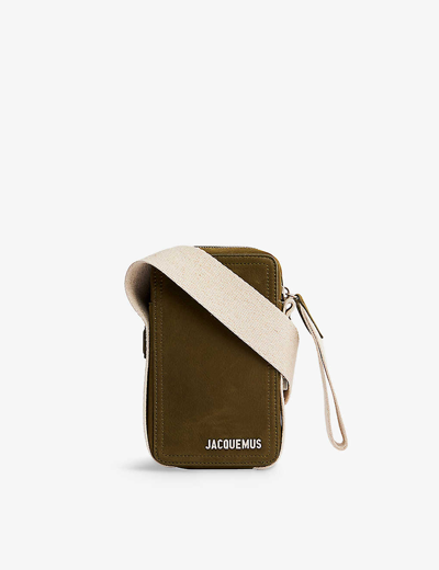 Shop Jacquemus Dark Khaki Le Cuerda Vertical Brand-plaque Leather Cross-body Bag