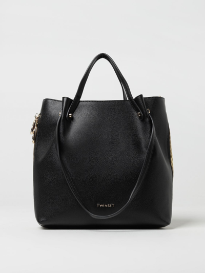 Shop Twinset Bag In Grained Synthetic Leather With Logo In Black