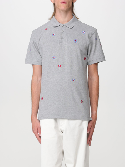 Shop Kenzo Polo Shirt In Cotton With Embroidered Boke Flower In Grey