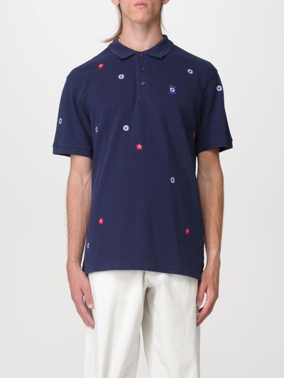 Shop Kenzo Polo Shirt In Cotton With Embroidered Boke Flower In Blue