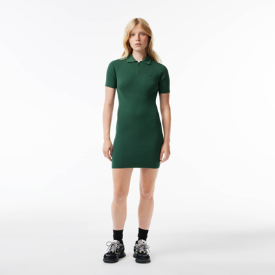 Shop Lacoste Womenâs Knit Polo Dress - 34 In Green