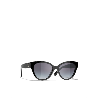 Pre-owned Chanel Womens Black Ch5477 Cat-eye Acetate Sunglasses