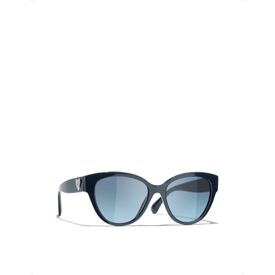 Pre-owned Chanel Womens Blue Ch5477 Cat-eye Acetate Sunglasses