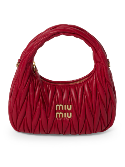 Shop Miu Miu Miu Wander Mini Hobo Bag In Quilted Nappa In Red