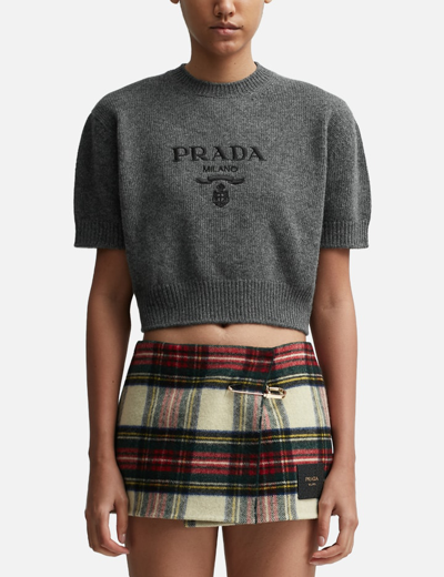 Shop Prada Short-sleeved Sweater In Grey