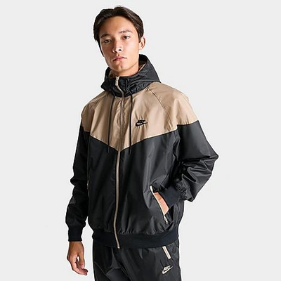 Shop Nike Men's Sportswear Windrunner Woven Hooded Jacket In Black/khaki/black