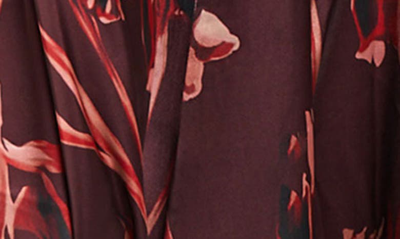 Shop Misook Floral Print Long Sleeve Crêpe De Chine Dress In Mahogany/multi