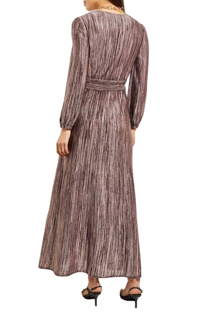 Misook Bishop Sleeve Jacquard Knit Maxi Dress In Mahogany/ Venetian Rose/ Black