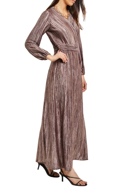Misook Bishop Sleeve Jacquard Knit Maxi Dress In Mahogany/ Venetian Rose/ Black
