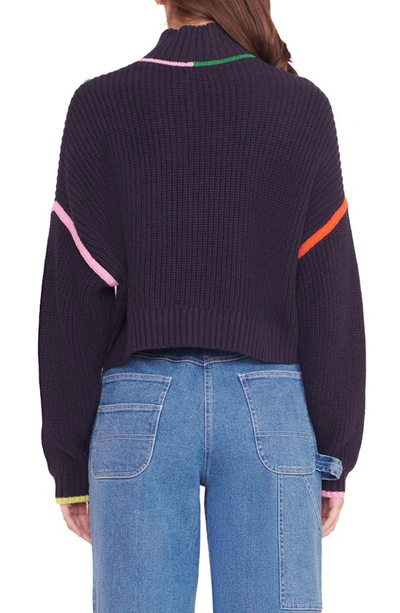 Shop Staud Hampton Half Zip Crop Sweater In Navy Multi