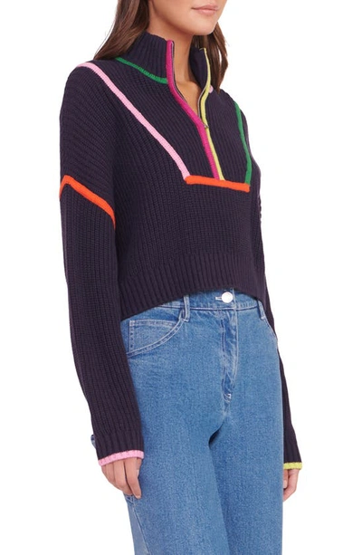 Shop Staud Hampton Half Zip Crop Sweater In Navy Multi