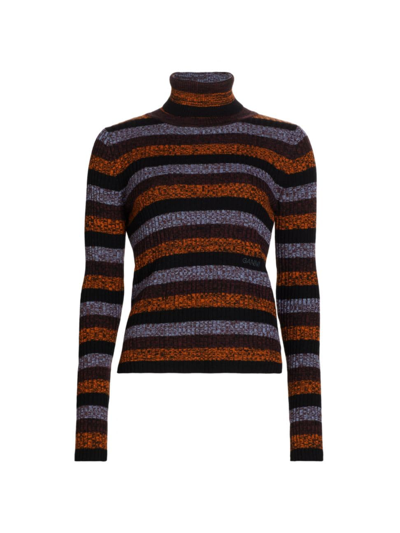 Shop Ganni Women's Striped Merino Wool Turtleneck Sweater In Multicolour