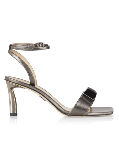 Shop Paul Andrew Women's 75mm Metallic Leather Strappy Sandals In Pewter