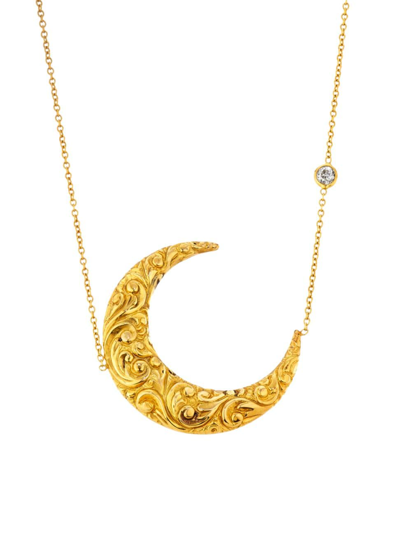 Shop Renee Lewis Women's 18k Yellow Gold & 0.1 Tcw Diamond Filigreed Crescent Moon Pendant Necklace